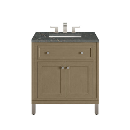 James Martin Vanities Chicago 30" Walnut Whisper Single Vanity With 3 cm Parisien Bleu Silestone Top