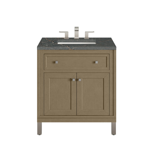 James Martin Vanities Chicago 30" Walnut Whisper Single Vanity With 3 cm Parisien Bleu Silestone Top