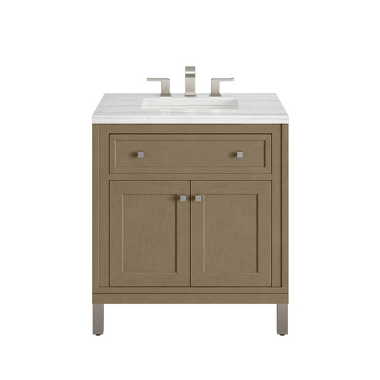 James Martin Vanities Chicago 30" Walnut Whisper Single Vanity With 3cm Arctic Fall Solid Surface Top