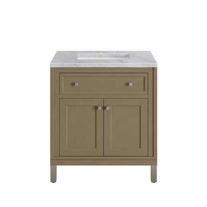 James Martin Vanities Chicago 30" Walnut Whisper Single Vanity With 3cm Carrara Marble Top