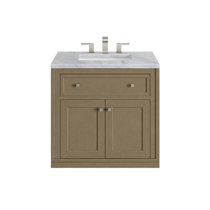 James Martin Vanities Chicago 30" Walnut Whisper Single Vanity With 3cm Carrara Marble Top