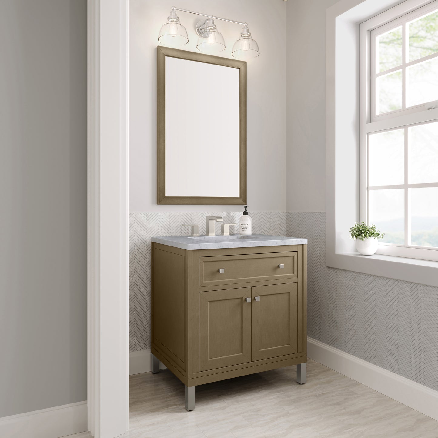 James Martin Vanities Chicago 30" Walnut Whisper Single Vanity With 3cm Carrara Marble Top