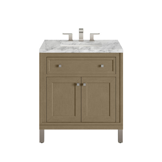 James Martin Vanities Chicago 30" Walnut Whisper Single Vanity With 3cm Carrara Marble Top