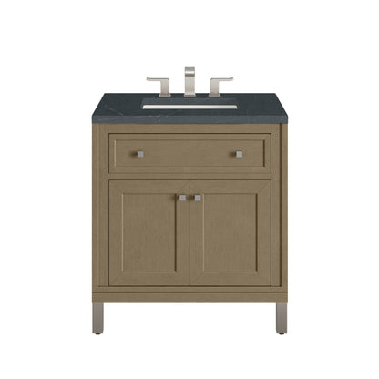 James Martin Vanities Chicago 30" Walnut Whisper Single Vanity With 3cm Charcoal Soapstone Silestone Top