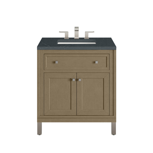 James Martin Vanities Chicago 30" Walnut Whisper Single Vanity With 3cm Charcoal Soapstone Silestone Top