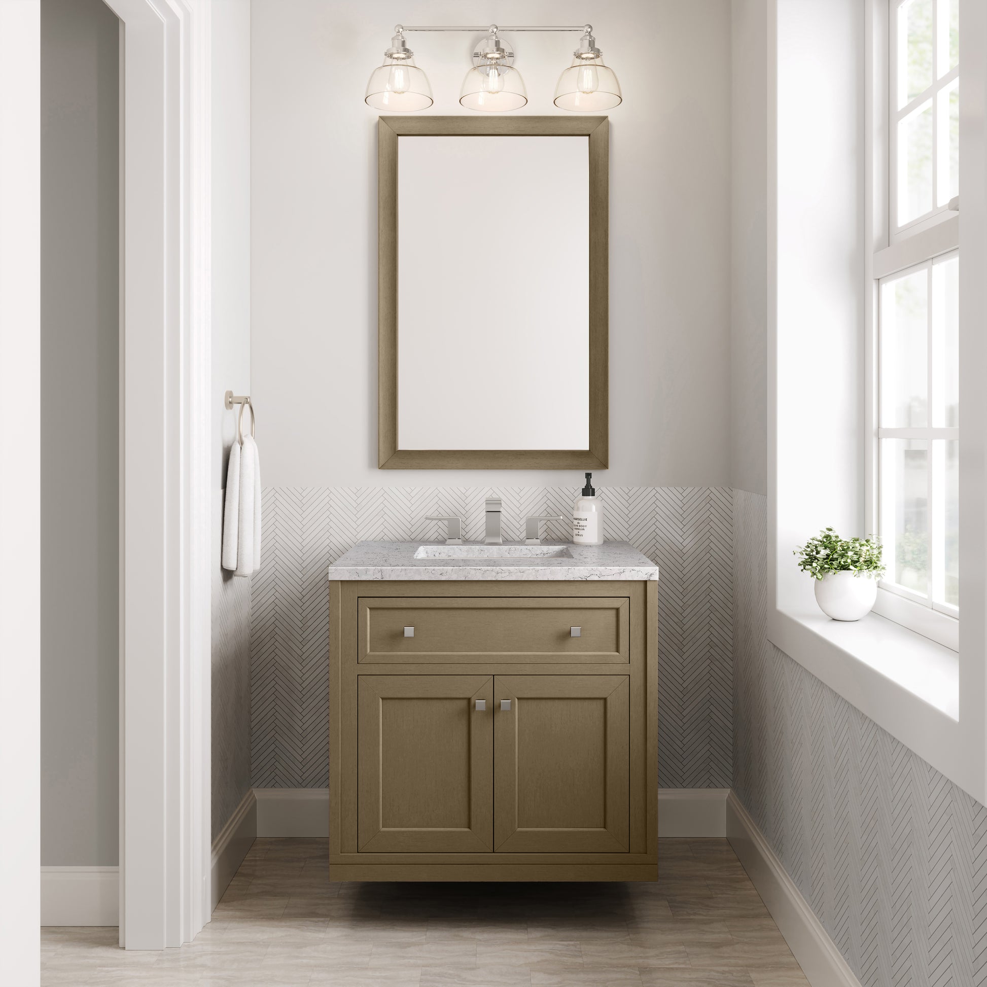 James Martin Vanities Chicago 30" Walnut Whisper Single Vanity With 3cm Eternal Jasmine Pearl Silestone Top
