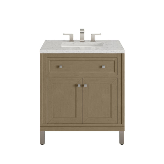 James Martin Vanities Chicago 30" Walnut Whisper Single Vanity With 3cm Eternal Jasmine Pearl Silestone Top