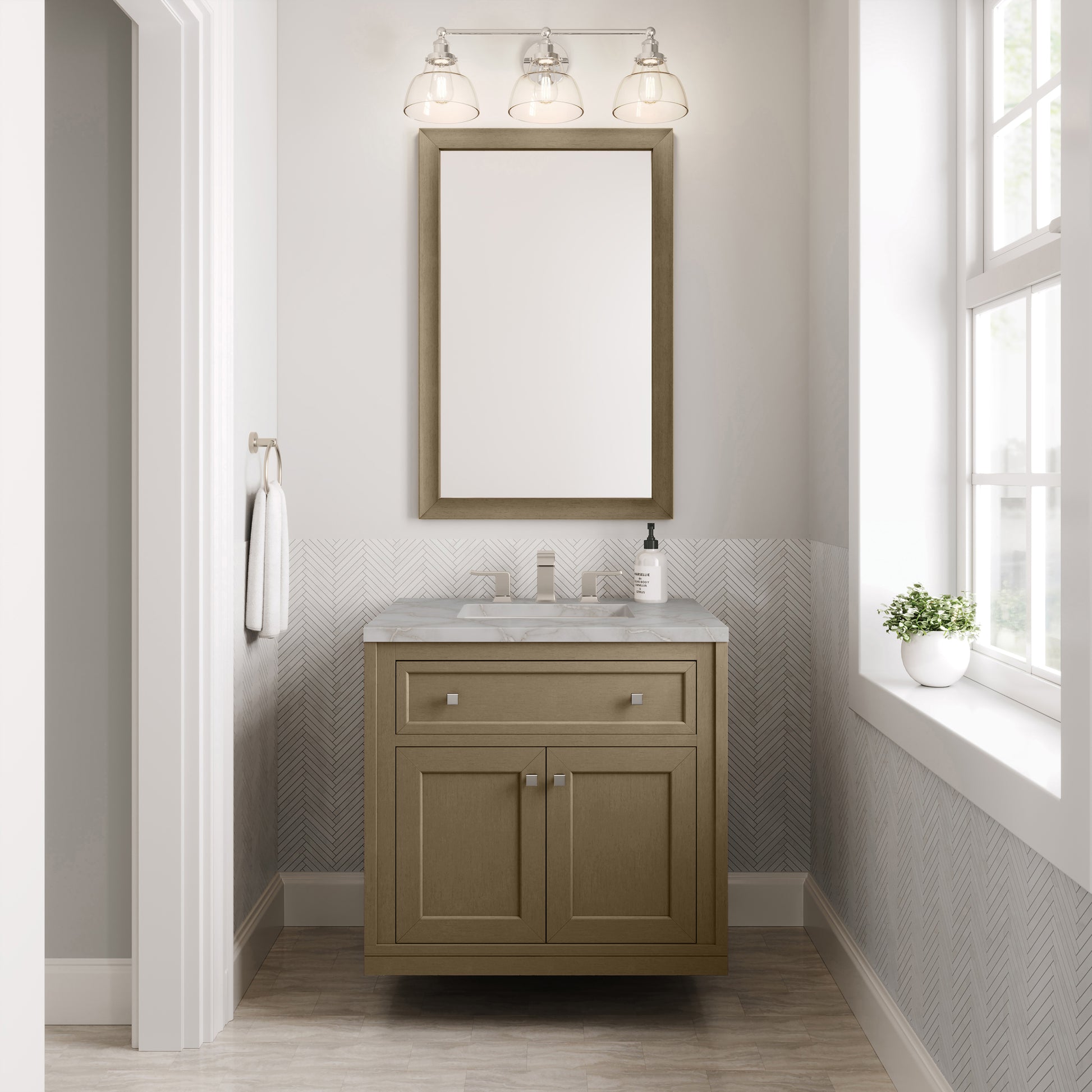 James Martin Vanities Chicago 30" Walnut Whisper Single Vanity With 3cm Victorian Silver Silestone Top