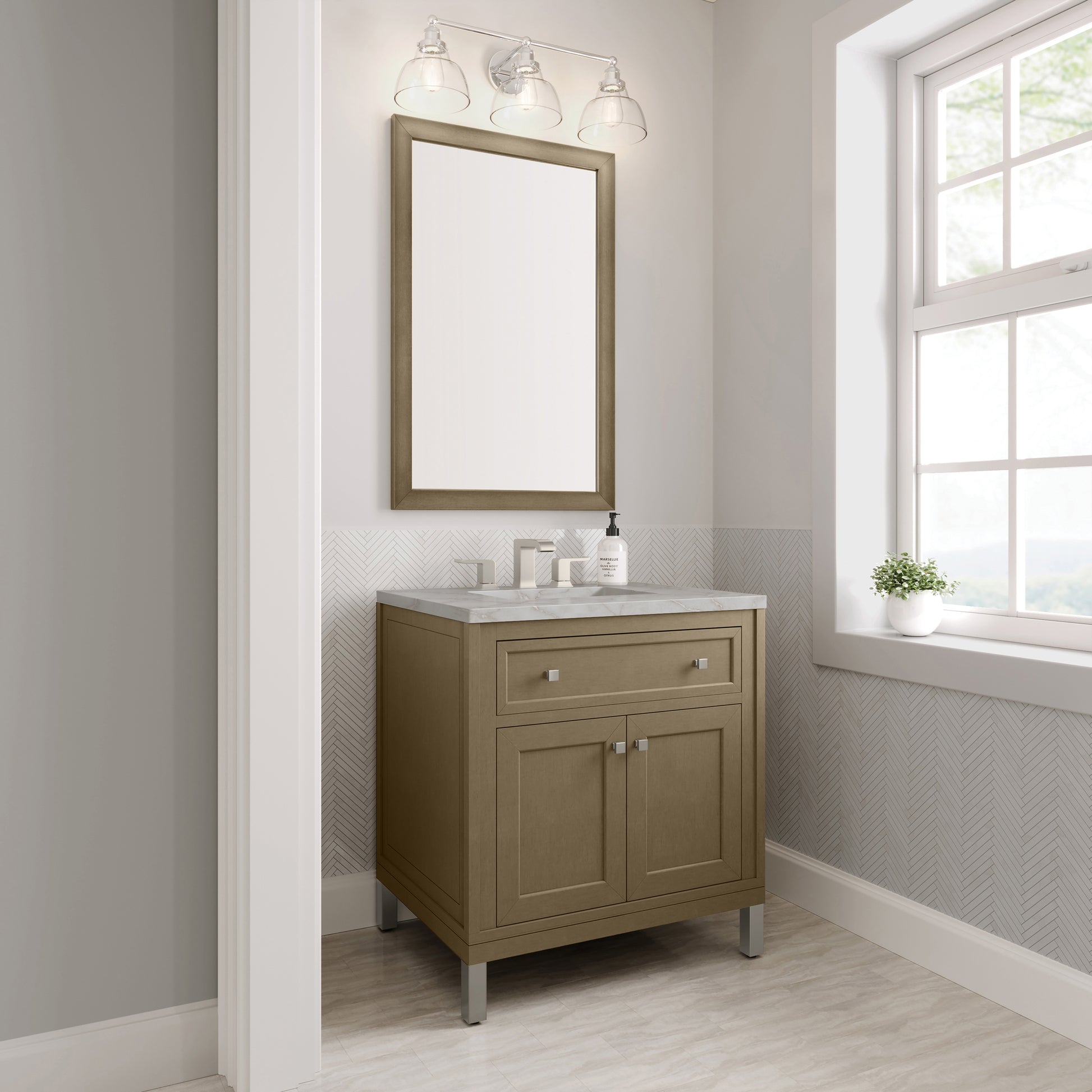 James Martin Vanities Chicago 30" Walnut Whisper Single Vanity With 3cm Victorian Silver Silestone Top