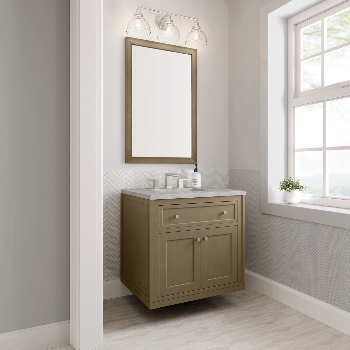 James Martin Vanities Chicago 30" Walnut Whisper Single Vanity With 3cm Victorian Silver Silestone Top