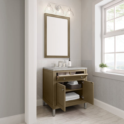 James Martin Vanities Chicago 30" Walnut Whisper Single Vanity With 3cm Victorian Silver Silestone Top