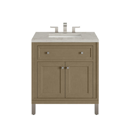 James Martin Vanities Chicago 30" Walnut Whisper Single Vanity With 3cm Victorian Silver Silestone Top