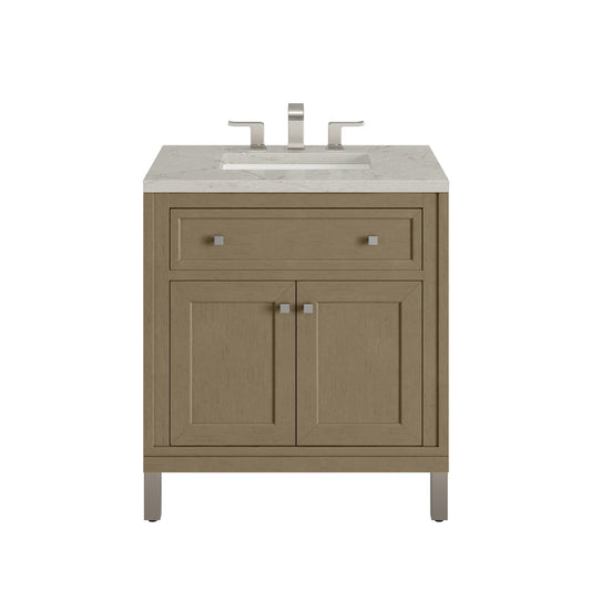 James Martin Vanities Chicago 30" Walnut Whisper Single Vanity With 3cm Victorian Silver Silestone Top