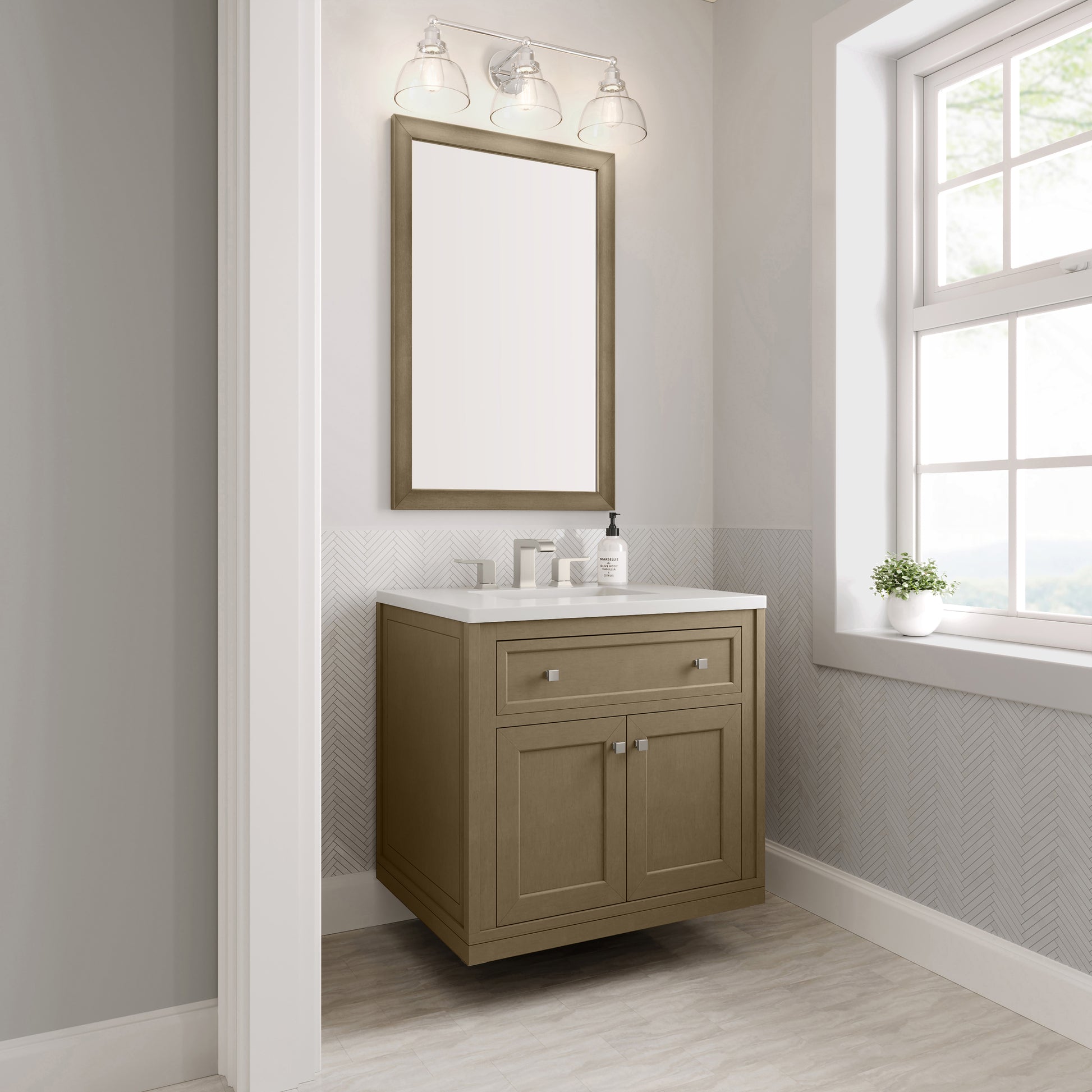 James Martin Vanities Chicago 30" Walnut Whisper Single Vanity With 3cm White Zeus Silestone Top