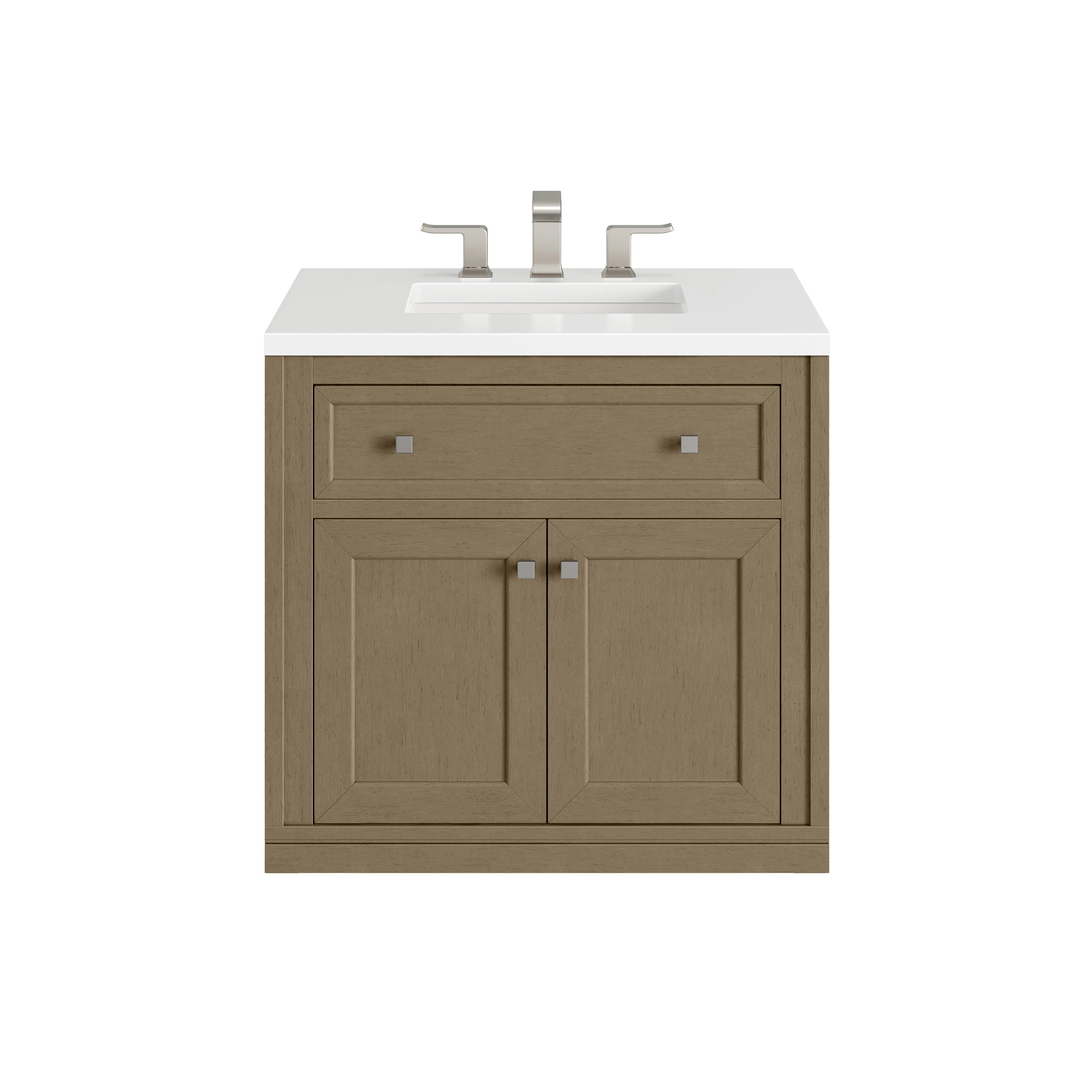 James Martin Vanities Chicago 30" Walnut Whisper Single Vanity With 3cm White Zeus Silestone Top