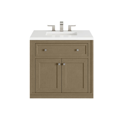 James Martin Vanities Chicago 30" Walnut Whisper Single Vanity With 3cm White Zeus Silestone Top