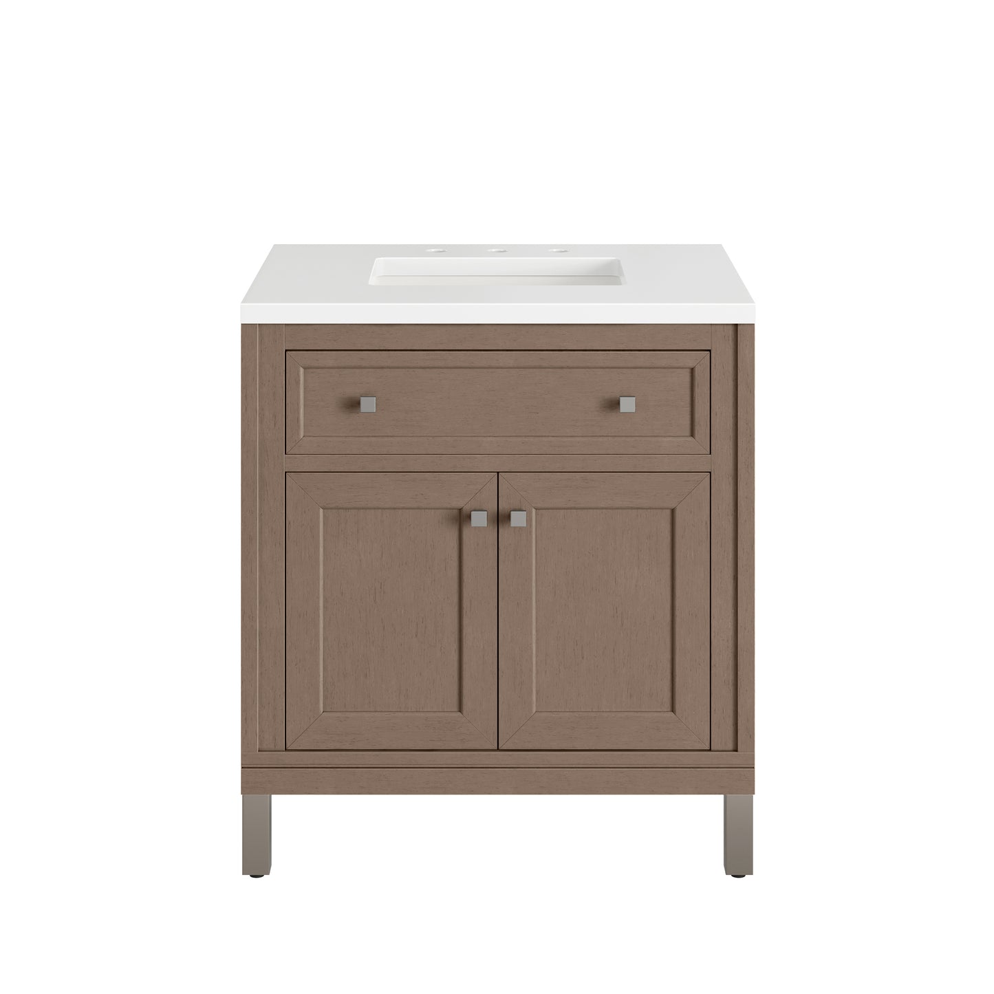 James Martin Vanities Chicago 30" Walnut Whisper Single Vanity With 3cm White Zeus Silestone Top