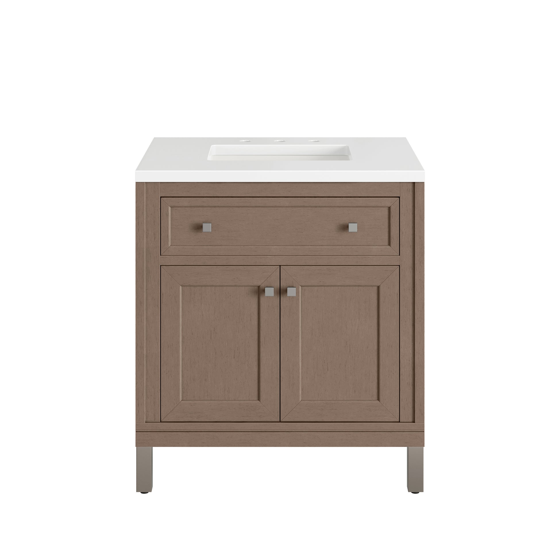 James Martin Vanities Chicago 30" Walnut Whisper Single Vanity With 3cm White Zeus Silestone Top