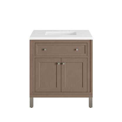 James Martin Vanities Chicago 30" Walnut Whisper Single Vanity With 3cm White Zeus Silestone Top