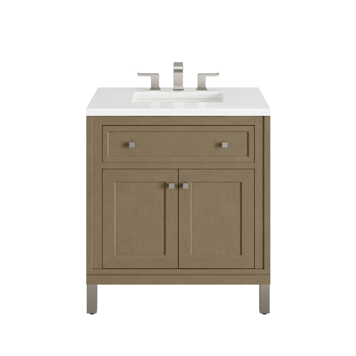 James Martin Vanities Chicago 30" Walnut Whisper Single Vanity With 3cm White Zeus Silestone Top