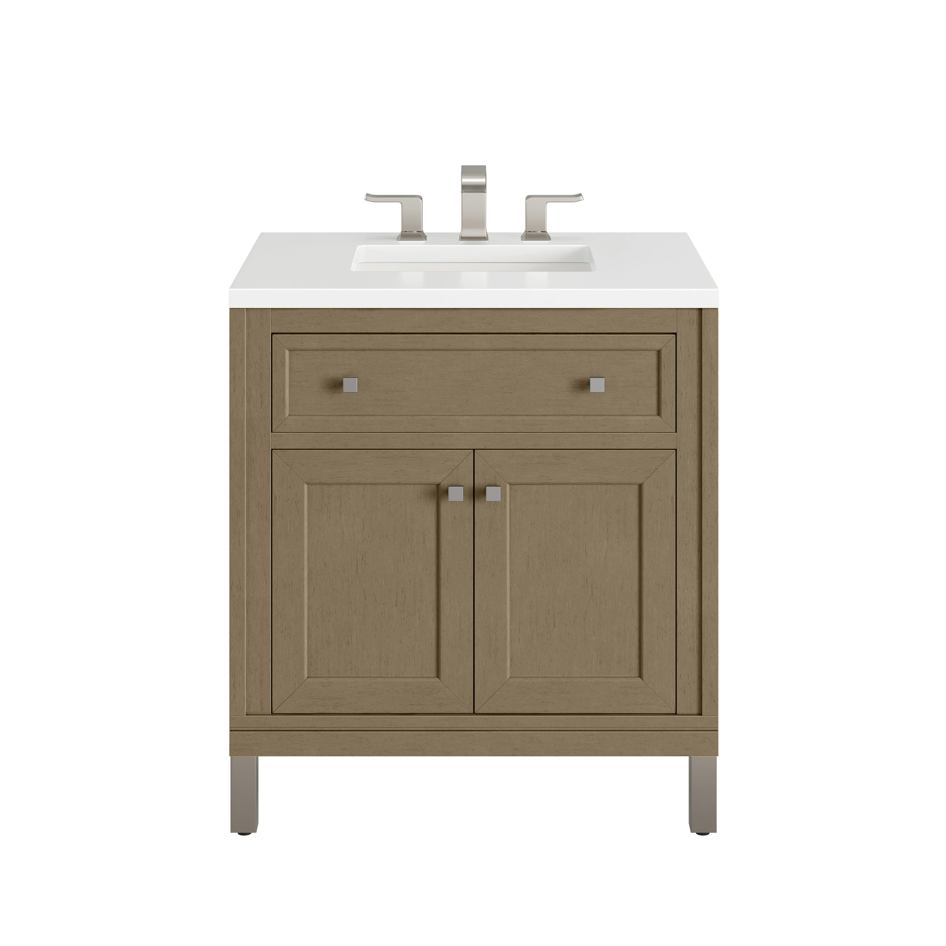 James Martin Vanities Chicago 30" Walnut Whisper Single Vanity With 3cm White Zeus Silestone Top