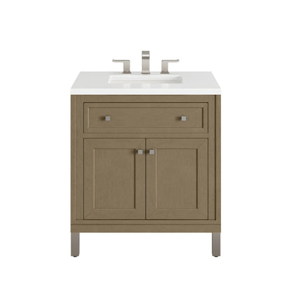 James Martin Vanities Chicago 30" Walnut Whisper Single Vanity With 3cm White Zeus Silestone Top