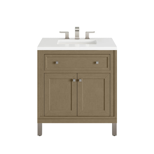 James Martin Vanities Chicago 30" Walnut Whisper Single Vanity With 3cm White Zeus Silestone Top