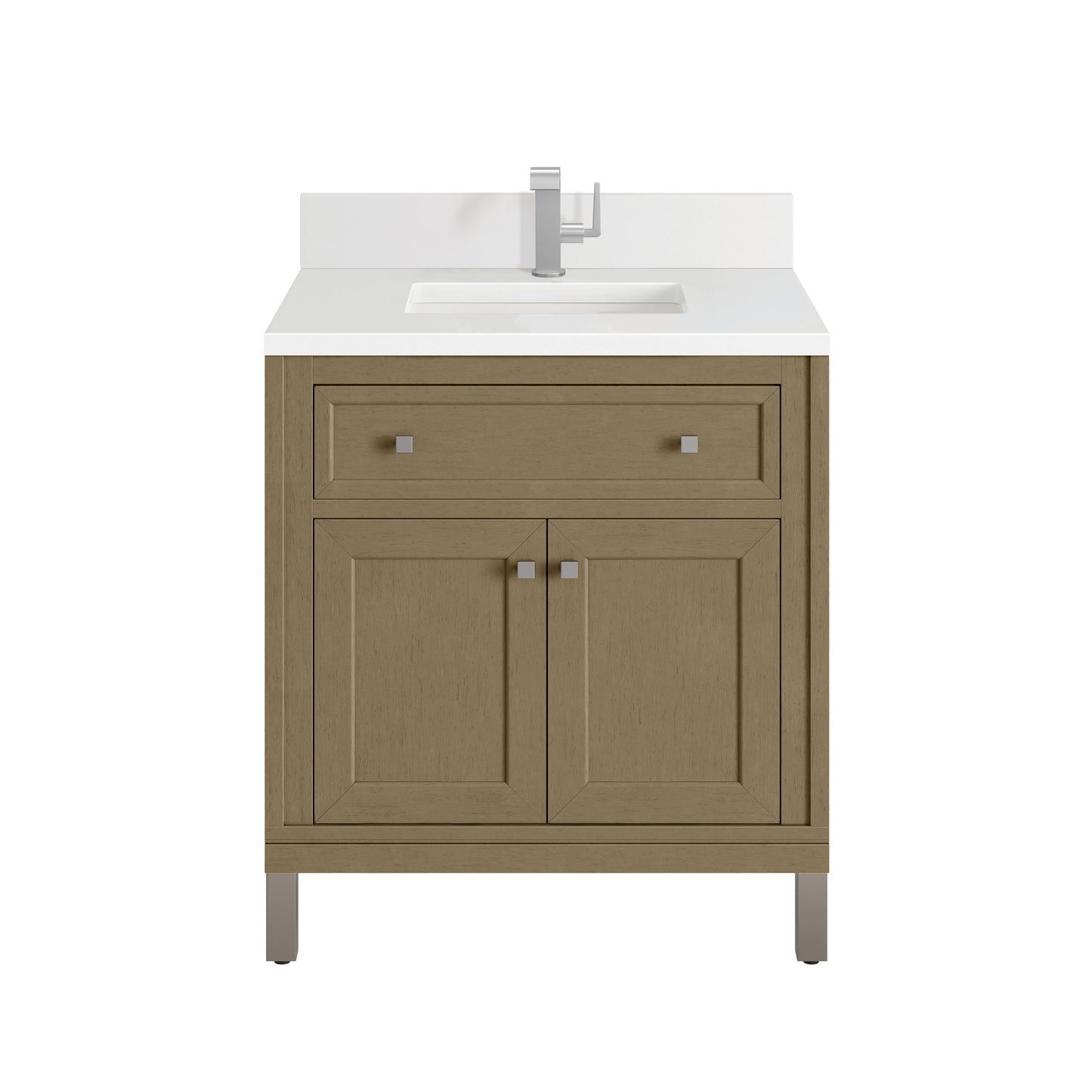 James Martin Vanities Chicago 30" Walnut Whisper Single Vanity With Single Hole 3cm White Zeus Silestone Top and Backsplash