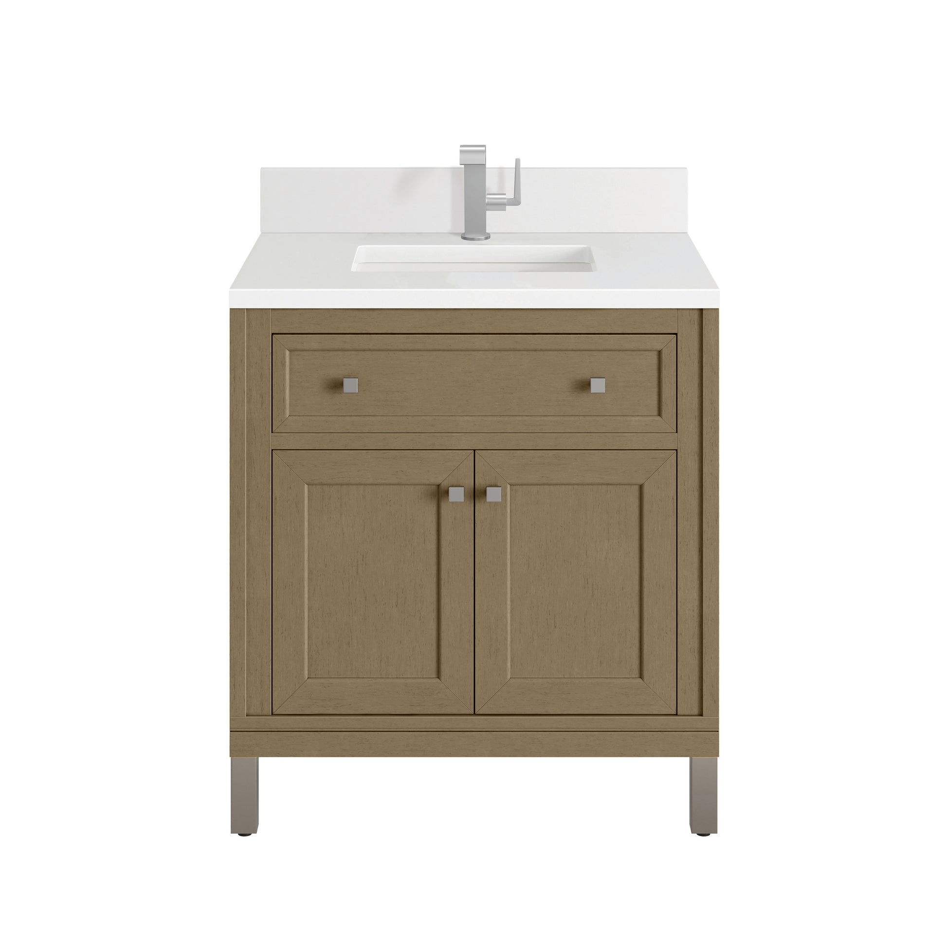 James Martin Vanities Chicago 30" Walnut Whisper Single Vanity With Single Hole 3cm White Zeus Silestone Top and Backsplash