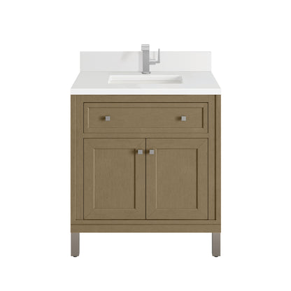 James Martin Vanities Chicago 30" Walnut Whisper Single Vanity With Single Hole 3cm White Zeus Silestone Top and Backsplash
