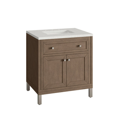 James Martin Vanities Chicago 30" Whitewashed Walnut Single Vanity With 3 cm Lime Delight Quartz Top