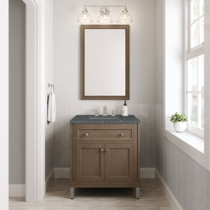 James Martin Vanities Chicago 30" Whitewashed Walnut Single Vanity With 3 cm Parisien Bleu Quartz Top