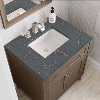 James Martin Vanities Chicago 30" Whitewashed Walnut Single Vanity With 3 cm Parisien Bleu Quartz Top