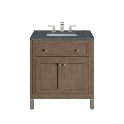 James Martin Vanities Chicago 30" Whitewashed Walnut Single Vanity With 3 cm Parisien Bleu Quartz Top