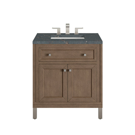 James Martin Vanities Chicago 30" Whitewashed Walnut Single Vanity With 3 cm Parisien Bleu Quartz Top