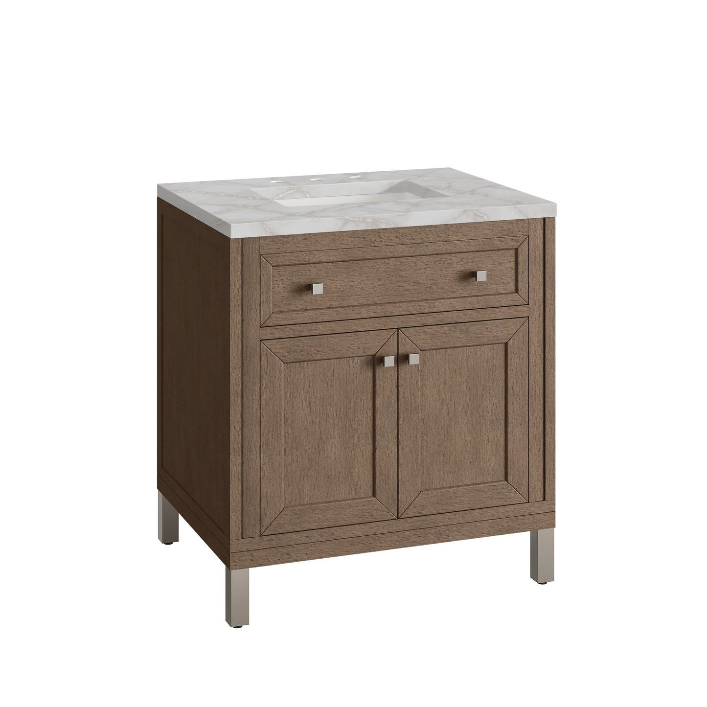 James Martin Vanities Chicago 30" Whitewashed Walnut Single Vanity With 3 cm Victorian Silver Quartz Top