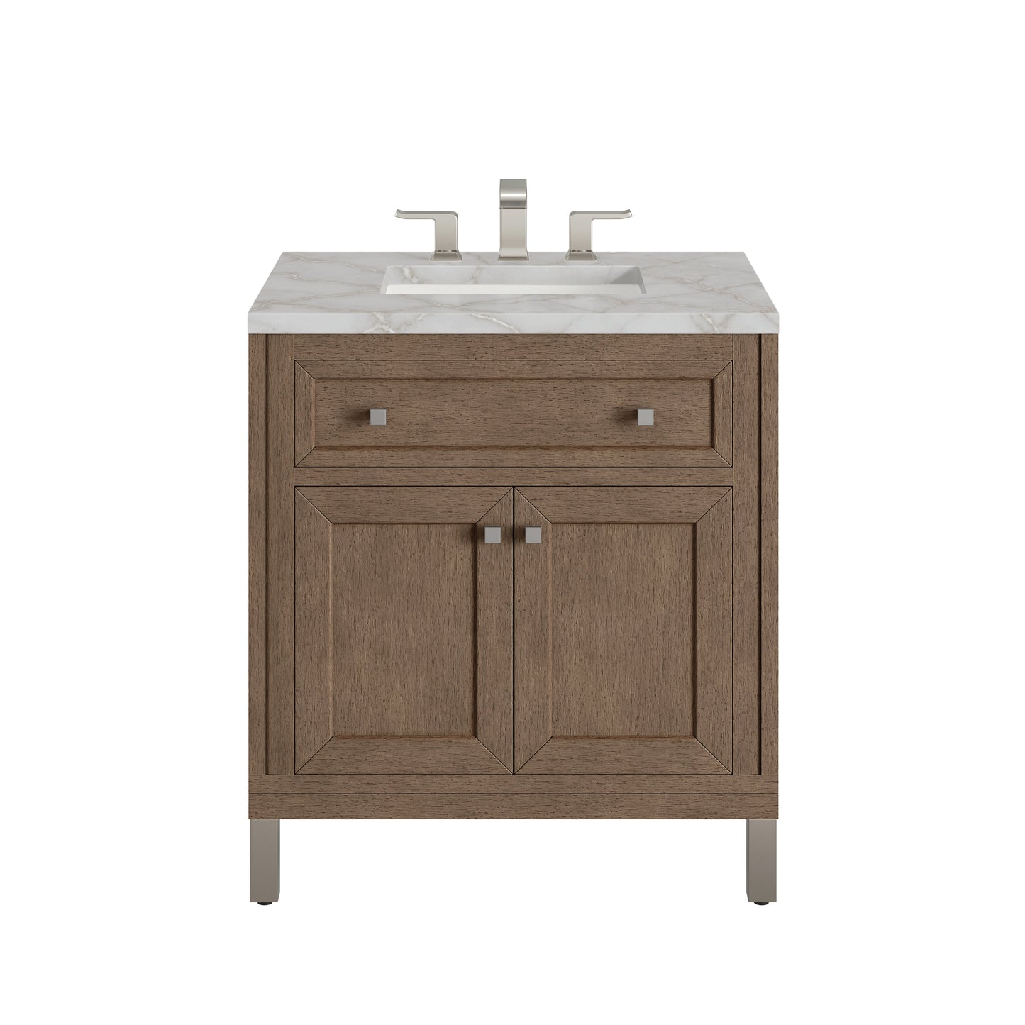 James Martin Vanities Chicago 30" Whitewashed Walnut Single Vanity With 3 cm Victorian Silver Quartz Top