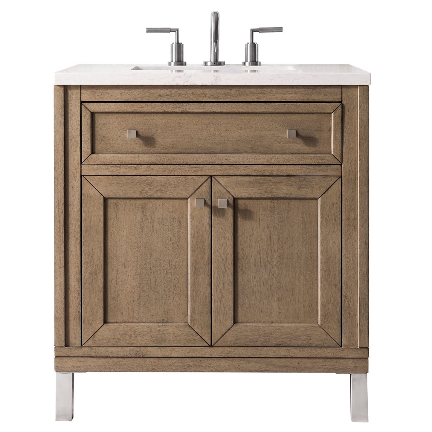 James Martin Vanities Chicago 30" Whitewashed Walnut Single Vanity With 3cm White Zeus Quartz Top