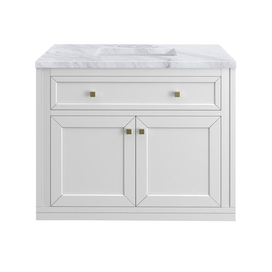 James Martin Vanities Chicago 36" Glossy White Single Vanity With 3 cm Carrara Marble Top