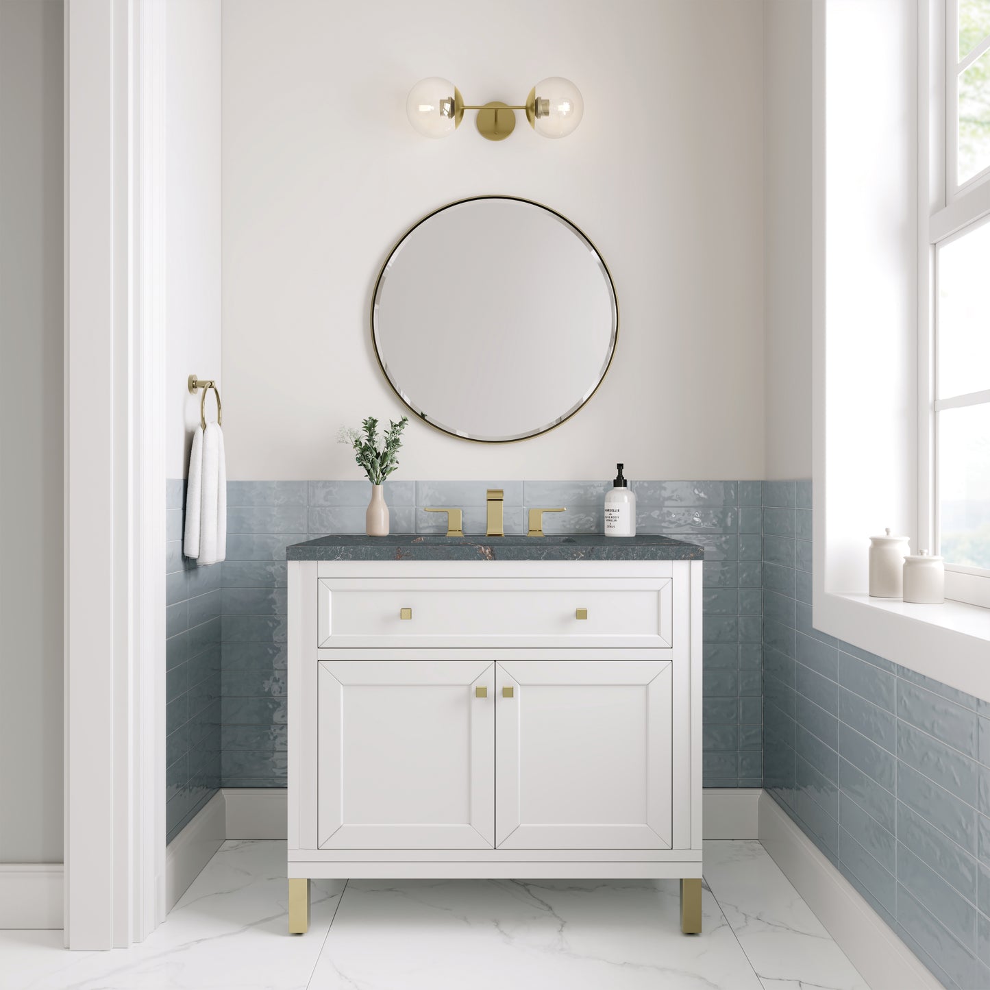 James Martin Vanities Chicago 36" Glossy White Single Vanity With 3 cm Parisien Bleu Silestone Top