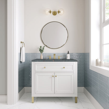 James Martin Vanities Chicago 36" Glossy White Single Vanity With 3 cm Parisien Bleu Silestone Top