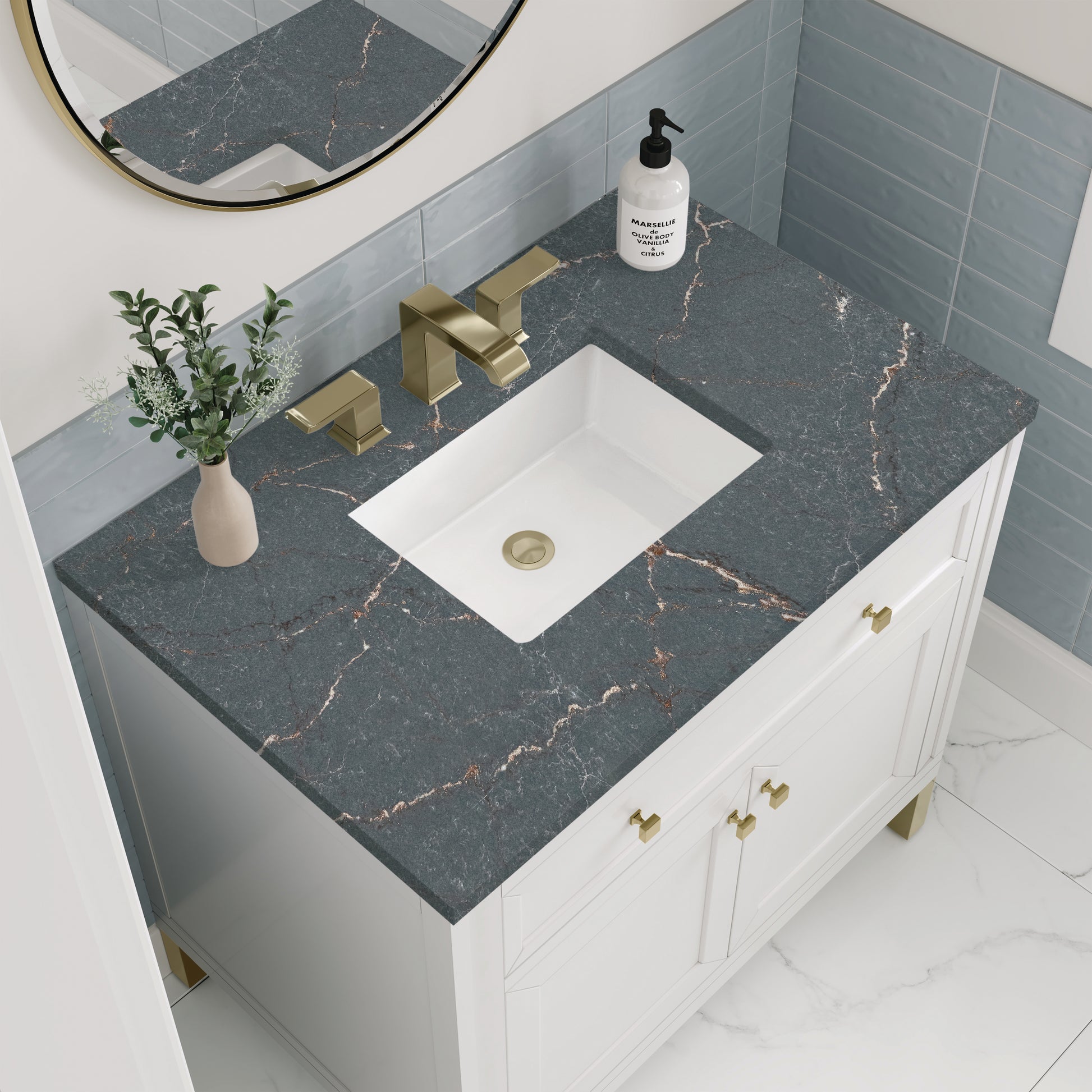 James Martin Vanities Chicago 36" Glossy White Single Vanity With 3 cm Parisien Bleu Silestone Top