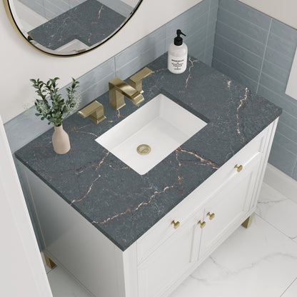 James Martin Vanities Chicago 36" Glossy White Single Vanity With 3 cm Parisien Bleu Silestone Top
