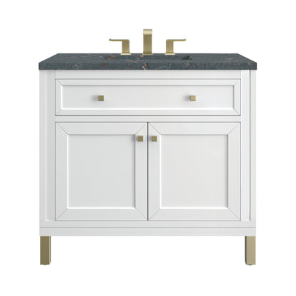James Martin Vanities Chicago 36" Glossy White Single Vanity With 3 cm Parisien Bleu Silestone Top