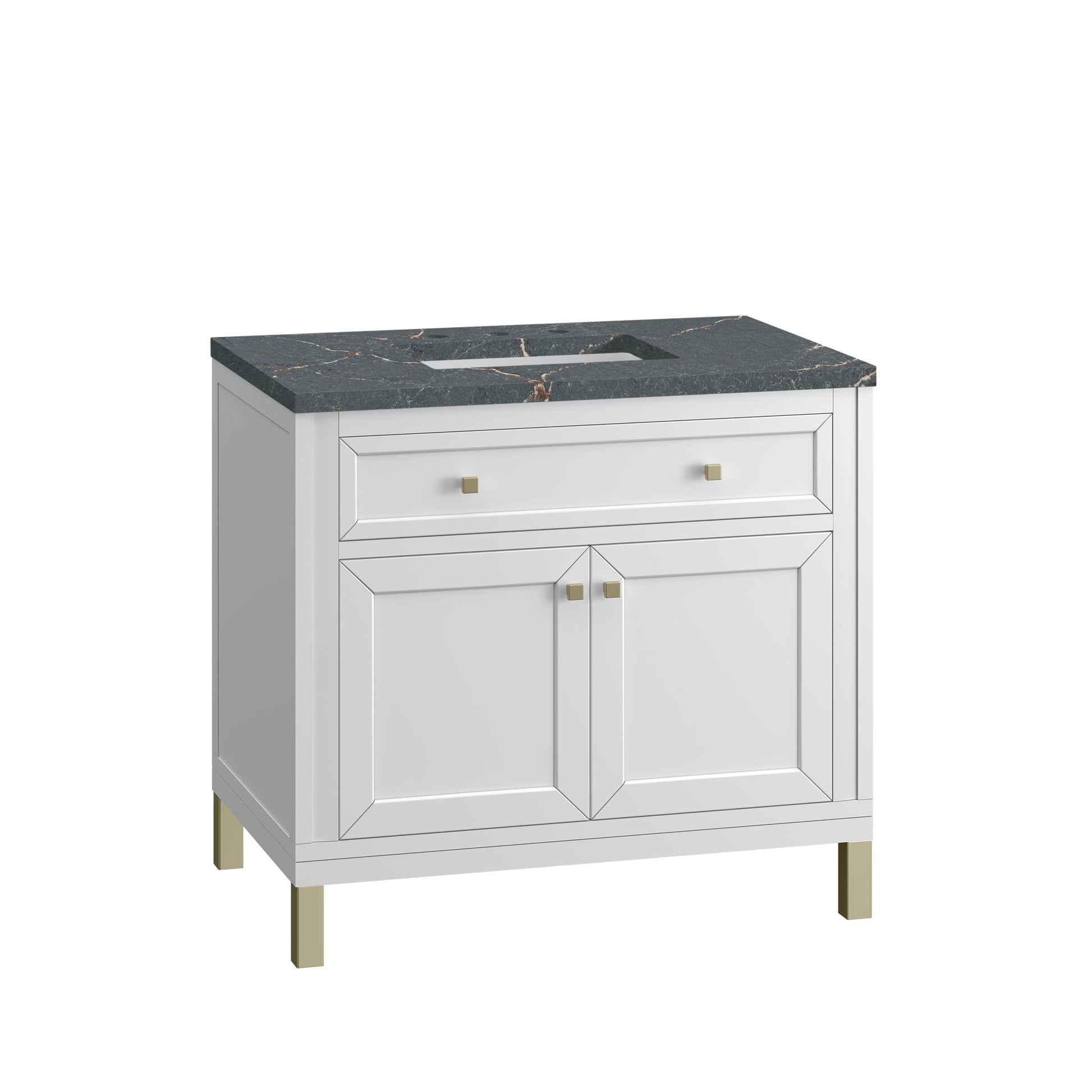 James Martin Vanities Chicago 36" Glossy White Single Vanity With 3 cm Parisien Bleu Top