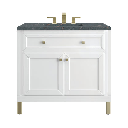 James Martin Vanities Chicago 36" Glossy White Single Vanity With 3 cm Parisien Bleu Top