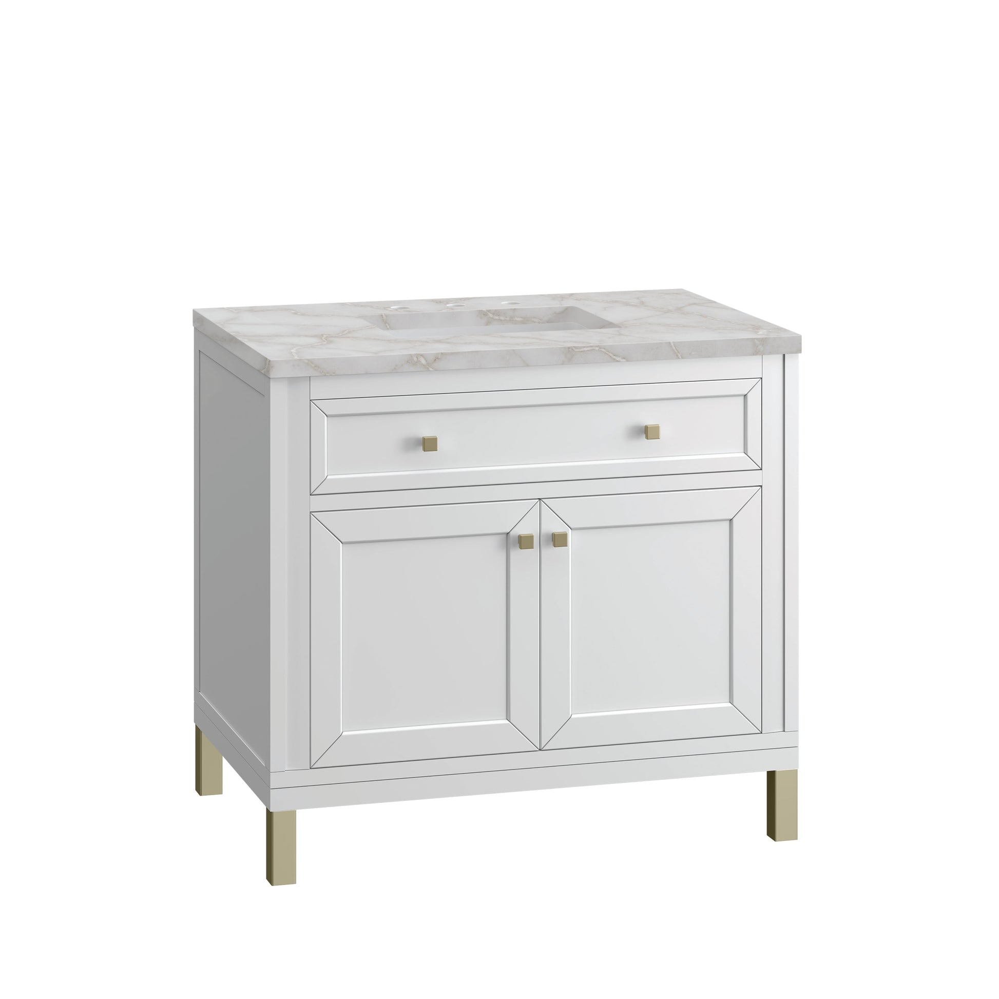 James Martin Vanities Chicago 36" Glossy White Single Vanity With 3 cm Victorian Silver Top