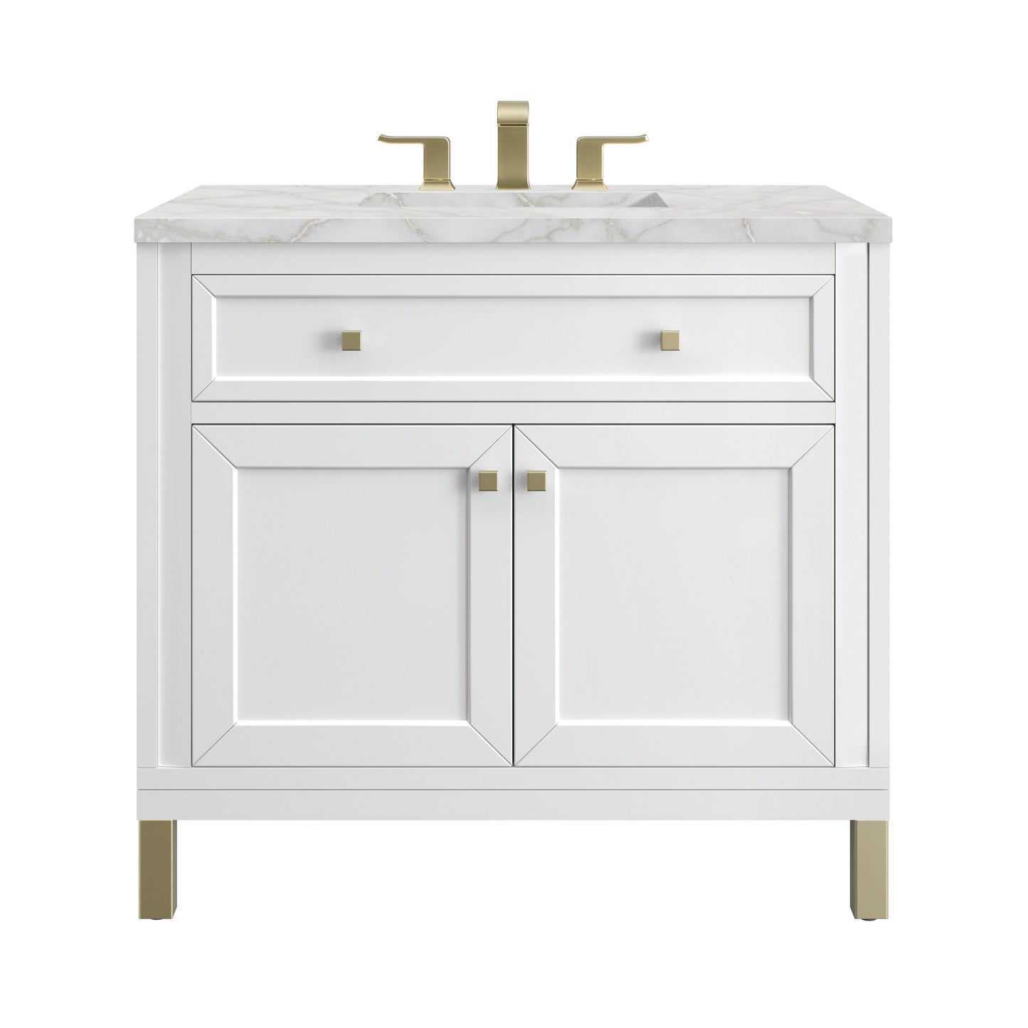 James Martin Vanities Chicago 36" Glossy White Single Vanity With 3 cm Victorian Silver Top