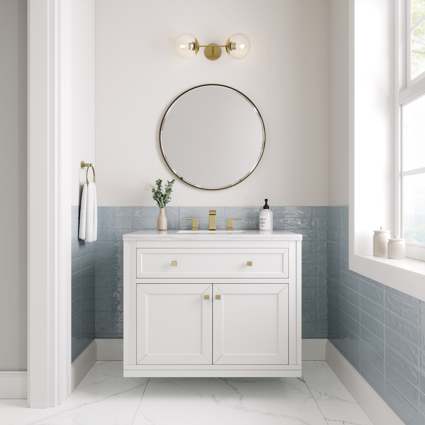 James Martin Vanities Chicago 36" Glossy White Single Vanity With 3cm Arctic Fall Solid Surface Top