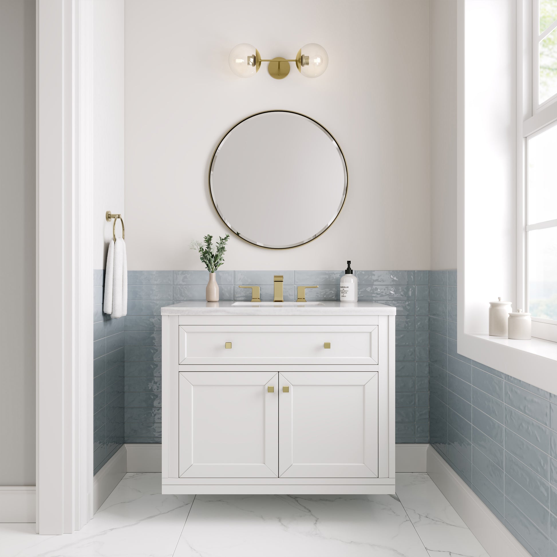 James Martin Vanities Chicago 36" Glossy White Single Vanity With 3cm Arctic Fall Solid Surface Top